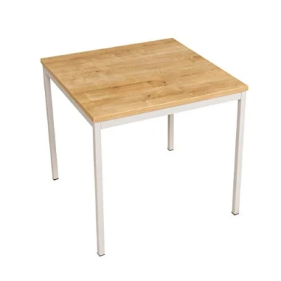 Abbildung von furni24 Schreibtisch Stahl 80x80x75cm, Eiche, TÜV/GS Einfache Montage, Arbeitstisch, Bürotisch, Küchentisch, Esstisch, Druckertisch Büro Möbel Arbeitszimmer Computertisch Gaming Tisch Mehrzwecktisch