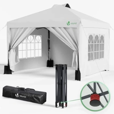 Abbildung von VOUNOT® Pavillon 3x3m Wasserdicht Stabil Winterfest, Pop Up Faltpavillon mit 4 Seitenteilen und 6 Sandsäcke, Faltbar Partyzelt Gartenzelt Gartenpavillon inkl. Tasche, Weiß