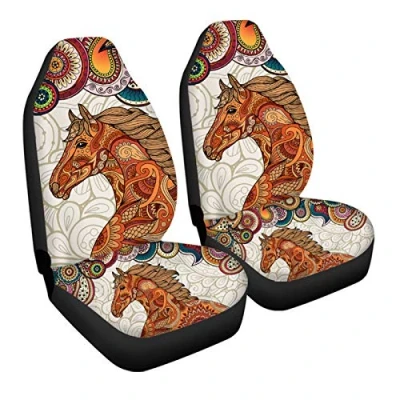 Abbildung von Woisttop Totem Horse Vordersitzbezug für Auto, Sitzschutz, Sitzkissen, universell, Limousine, SUV, Van, LKW, 2 teiliges Set