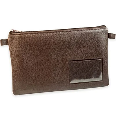 Abbildung von effektivo Banktasche Geldtasche farbig mit Reißverschluss und Fenster, Kunstleder braun, passend für Dokumente bis DIN A5