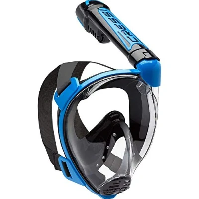 Abbildung von Cressi Duke, Unisex Erwachsene Vollgesichtsmaske Great Vision Schnorcheln mit Trockenschlauch, Schwarz (Schwarz/Blau), M/L