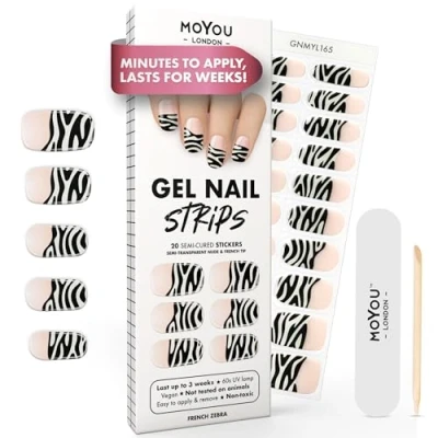 Abbildung von MOYOU LONDON Halbgehärtete UV Gel Strips 20 Stück Nagelfolien Härtend für Maniküre in Salonqualität French zebra