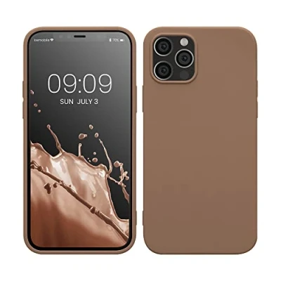 Abbildung von kwmobile Hülle kompatibel mit Apple iPhone 12 / Pro weiches TPU Silikon Case Cover geeignet für kabelloses Laden Cappuccino