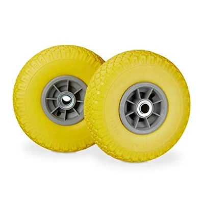 Abbildung von Relaxdays 2X Sackkarrenrad, pannensichere Vollgummireifen, 3.00 4 Zoll, 20mm Achse, bis 80 kg, 260 x 85 mm, gelb grau