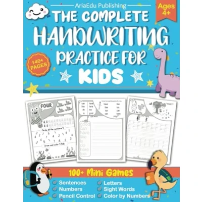 Abbildung von Handwriting Practice for Kids: 6 in One Preschool Penmanship &amp; Writing Workbook Kindergarten, 1st, 2nd, 3rd 4th Grade: Learn Pencil Control, Trace Letters, Numbers, Sight Words, and More.