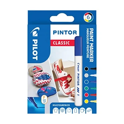 Abbildung von PILOT PINTOR Kreativmarker 6 Stück in F Klassische Farben Farbmarker Stifte für DIY Projekte, fast alle Oberflächen, schnell trocknend und gut deckend