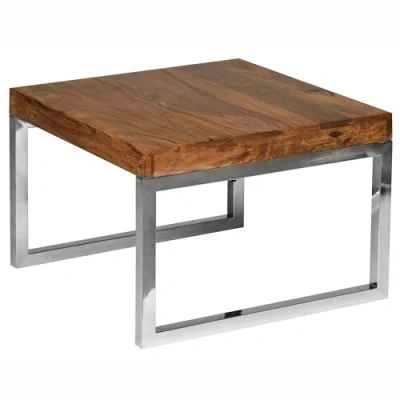 Abbildung von FINEBUY Beistelltisch FB36082 (Sheesham Massivholz / Chrom 60x60x40cm Quadratisch), Kleiner Wohnzimmertisch, Sofatisch Couchtisch