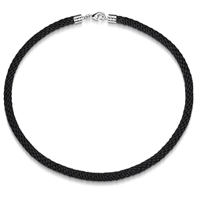 Abbildung von Materia Textilband Textilkette Kordel geflochten Schwarz Polyester K51, Verschluss aus 925 Sterling Silber