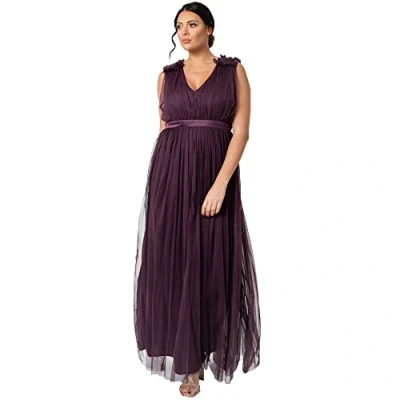 Abbildung von Maya Deluxe Damen Maxi jurk met ruffle schouderdetail Brautjungfernkleid, Berry, 54 EU