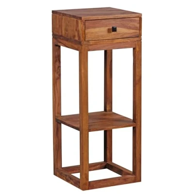 Abbildung von FINEBUY Beistelltisch SuVa3513_1 (Sheesham Massivholz, Telefontisch 35x35x90 cm), Anstelltisch mit Schublade und Ablage, Holztisch
