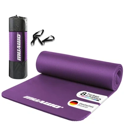 Abbildung von Muawo Fitnessmatte, Yogamatte, Sportmatte und Gymnastikmatte (mit Tragegurt Trage / Aufbewahrungstasche), extra dick 15 mm &amp; lang 190 cm, PHTHALATFREI, kein Chemie Geruch