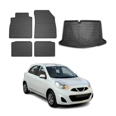 Abbildung von OMAC Fußmatten &amp; Kofferraumwanne Set kompatibel mit Nissan Micra K14 2017 2024 Gummi Schwarz 5X