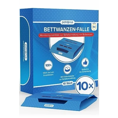Abbildung von Bettwanzen Falle 10 Stück Bettwanzenfallen für die Befallsermittlung zur Bekämpfung Monitoring Klebefalle inkl. Köder mit starkem Lockmittel System hergestellt in der EU