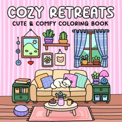 Abbildung von Cozy Retreats Coloring Book: Cute &amp; Comfy Designs for Adults with Adorable Interiors and Spaces.