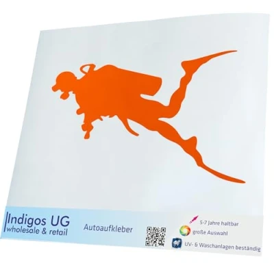 Abbildung von INDIGOS UG Aufkleber Autoaufkleber JDM Die cut Taucher Silhouette 400x222mm orange Heckscheibe Heckscheibenaufkleber Sticker Tuning Boot Auto Laptop LKW