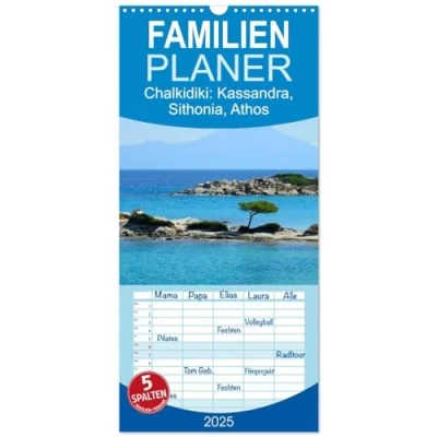 Abbildung von Familienplaner 2025 Chalkidiki: Kassandra, Sithonia, Athos mit 5 Spalten (Wandkalender, 21 cm x 45 cm), CALVENDO