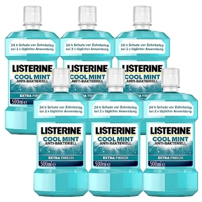 Abbildung von LISTERINE Cool Mint (6 x 500 ml), antibakterielle Mundspülung mit ätherischen Ölen &amp; Minzgeschmack, Mundwasser bekämpft wirksam Bakterien im Mundraum, perfekte Ergänzung zur täglichen Zahnpflege