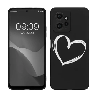Abbildung von kwmobile Hülle kompatibel mit Xiaomi Redmi Note 12 (4G) Handyhülle Silikon Case Herz Brush Weiß Schwarz