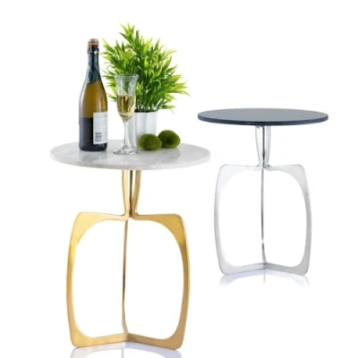 Abbildung von Amago home Beistelltisch Metall rund ø 45 x 56 cm Dekotisch Marmor Sohoo Gestell Farbe Gold Tischplatte weiß