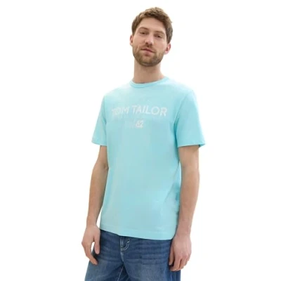 Abbildung von TOM TAILOR Herren Basic T Shirt mit Logo Print, caribbean turquoise, L