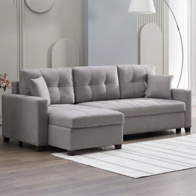 Abbildung von Mocca Ecksofa mit Schlaffunktion &amp; Stauraum, 5 Kissen inc, L Form