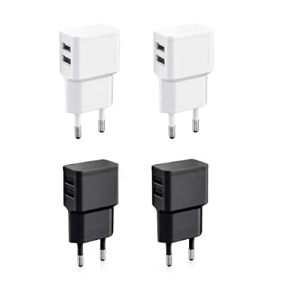 Abbildung von Wicked Chili 4 Stück Dual USB Ladegerät, Universal 90 Netzteil abgewinkelt für Handy, Watch, Powerbank, Bluetooth Speaker, Doppel Ladegerät Netzadapter (12 Watt, 2400mA, schwarz/Weiss)