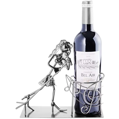 Abbildung von BRUBAKER Weinflaschenhalter Sängerin Metall Skulptur Flaschenständer 19 cm Wein Geschenk für Musiker und Musik Fans mit Grußkarte