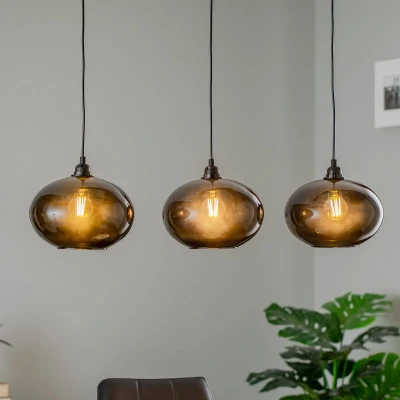 Abbildung von Hängeleuchte 3 Lampen in einer Reihe Ferno L97cm Metall und Glas Schwarz Menzzo
