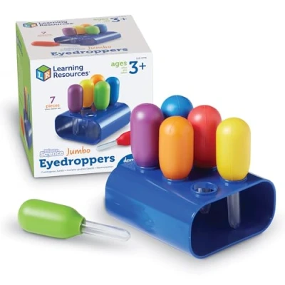 Abbildung von Learning Resources Riesen pipetten (Set mit 6 Stück in Halterung), groß für tuff Tray &amp; Sensory Play, wasserspielzeug Kinder, Pipette wissenschaftliche experimente Kinder ab 3+
