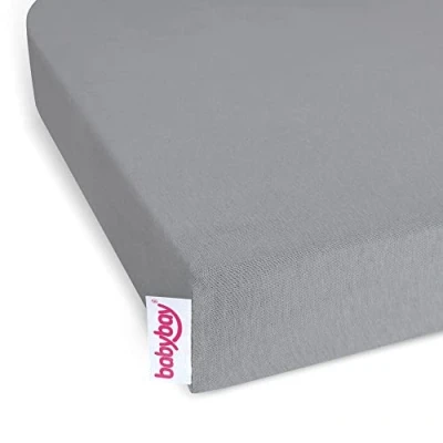 Abbildung von babybay Jersey Spannbetttuch Deluxe Doppelpack passend für die Modelle Maxi, Midi, Boxspring, Comfort und Plus, grau, 89 x 50 cm (Doppelpack)