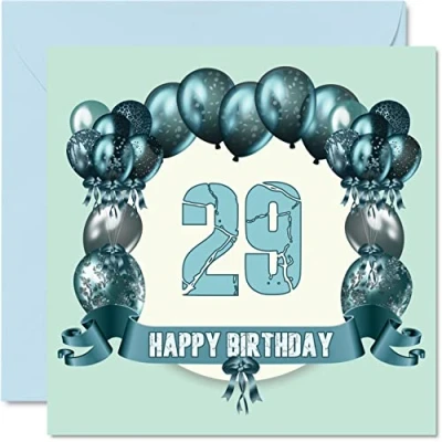 Abbildung von Lustige Geburtstagskarte zum 29. Geburtstag für Männer Geburtstagsballons Happy Birthday Karte Sohn, Neffe, Nichte, Schwester, Cousin, Bruder, Tante, Tochter, Onkel, 145 mm x