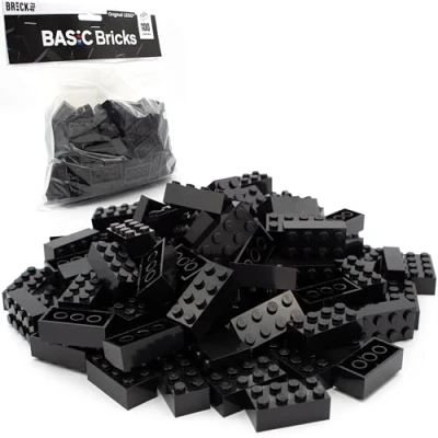 Abbildung von Lego Steine Classic, Schwarz, 2x4 Bausteine, 100 Stück Einzelteile Starterset oder Erweiterung für Legosteine Box und Platte Basic Bricks (3001)