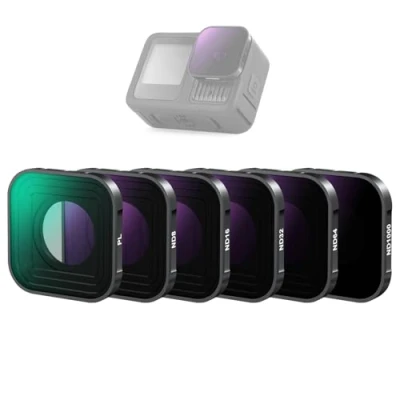 Abbildung von NEEWER 6er Pack ND Filter Set, CPL ND8 ND16 ND32 ND64 ND1000 HD Mehrschichtige Kunststoff Graufilter Zirkularpolarisator Actionkamera Filterset kompatibel mit GoPro Hero 13 12 11 10 9 Black, FL GP10