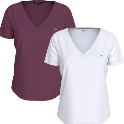 Abbildung von Tommy Jeans SLIM SOFT V NECK TEE 2 PACK Tshirt basic, Damen, Größe: 36, White/valley grape