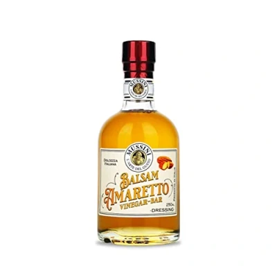 Abbildung von Mussini Balsamico Dressing Amaretto aus Modena, OHNE Alkohol, 250 ml Balsam Vinegar Bar für alkoholfreieund alkoholische drinks, Vorspeisen, Hauptgerichte, Desserts Made in Italy