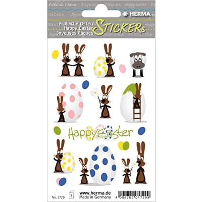 Abbildung von HERMA 1729 Aufkleber Osterhasen Ostereier Bunt klein, 30 Stück, Ostern Sticker mit Ostermotiven, Happy Easter Etiketten für Ostergeschenke Osterdeko Scrapbooking Dekoration Geschenk Briefe DIY Basteln