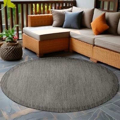 Abbildung von Carpetsale24 In &amp; Outdoor Teppich Wetterfest 200 cm Rund Einfarbig Schwarz Waschbar, Wasserfest, Pflegeleicht und Flachgewebe Ideal für Balkon, Garten, Terrasse als Küchenteppich