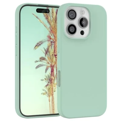 Abbildung von EAZY CASE Premium Silikon Handyhülle kompatibel mit iPhone 16 Pro Slimcover Kameraschutz und Innenfutter, Silikonhülle, Schutzhülle, Bumper, Handy Case, Hülle, Softcase, Mint Grün