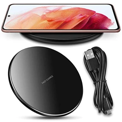 Abbildung von QI Wireless Ladegerät kompatibel mit Samsung Galaxy S21 S20 Plus Ultra 5G Ladestation Kabellos Charger Induktives Universal Schnellladegerät, Farben:Schwarz