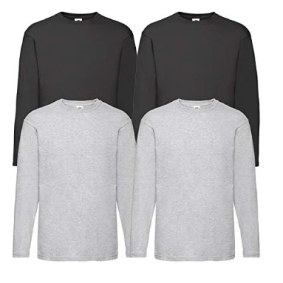 Abbildung von Fruit of the Loom 4 T Shirt Longsleeve M L XL XXL Langarm Verschiedene Farbsets auswählbar (XXL, 2Schwarz2Grau + 1 HL Kauf Notizblock)