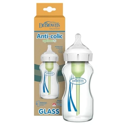 Abbildung von Dr. Brown&#039;s Natural Flow Options+ Anti Colic Weithals Babyflaschen, Glas, grün, 270 ml