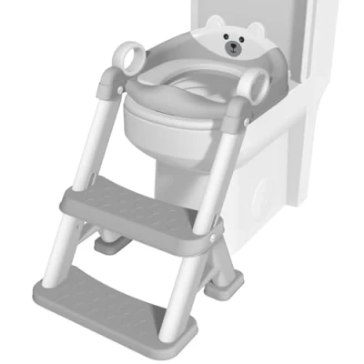 Abbildung von Potty Training Toilet Seat, Toddler Step Stool Ladder 2 in 1 Seat for Kids Boys Girls, Comfortable Foldable Portable Potty, Adjustable Height, Safe Handles, Splash Guard (Grau)