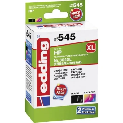 Abbildung von edding Druckerpatrone EDD 545 Multipack 2 Schwarz, 3 Farbig 1x 21 ml + 16 Reichweite 590 360 Seiten Ersetzt HP 302XL/302XL (F6U68AE/F6U67AE)