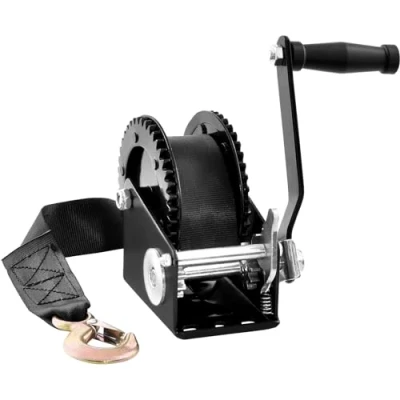 Abbildung von VEVOR Seilwinde 907,1kg Handseilwinde 208x105x151mm Bootswinde 2 Wege Ratsche/1 Gang Handwinde mit ca. 7m Polyesterband Gurtwinde ergonomischen Griff Handseilzug Winde für Fahrzeuge und Boote