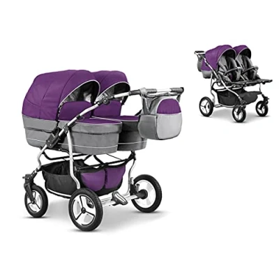 Abbildung von BabyMerc Zwillings Kombikinderwagen City Twin 4 in 1 inkl. Sportsitze, Autositze und Zubehör 19 Farben