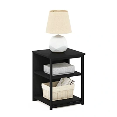 Abbildung von Furinno Camnus Modern Living Beistelltisch, Nachttisch, dunkelgrau (Americano)/schwarz