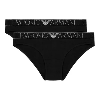 Abbildung von Emporio Armani Damen Unterwäsche Slip Brief Stretch Cotton 2er Pack, Farbe:Schwarz, Artikel: 00020 Black, Größe:M