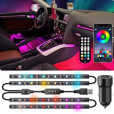Abbildung von Auto led innenbeleuchtung DC5V USB Anschluss Autoladegerät Lichtleiste 5050LED innenraumbeleuchtung mit APP Control Remote Im ambientebeleuchtung