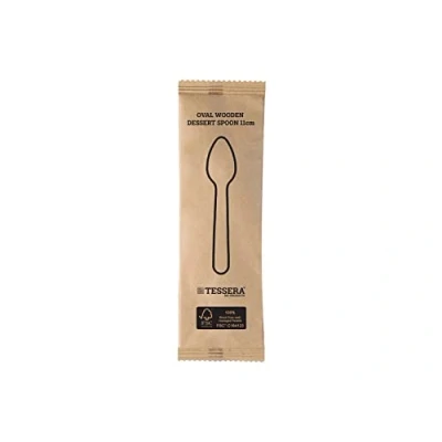 Abbildung von Tessera Bio Products QA1011OWFSC Ovaler Holzlöffel, 1/1 Verpackt, Naturfarbe, 11cm Länge, 100 Stück