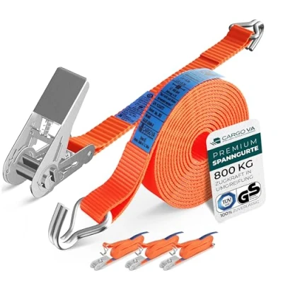 Abbildung von CargoVA® Robuste 800kg Spanngurte mit Ratsche [4er Set] TÜV/GS Zertifiziert &amp; DIN Vielseitig Einsetzbar 25mm Breite Ideal für Professionelle Anwendungen [6M]